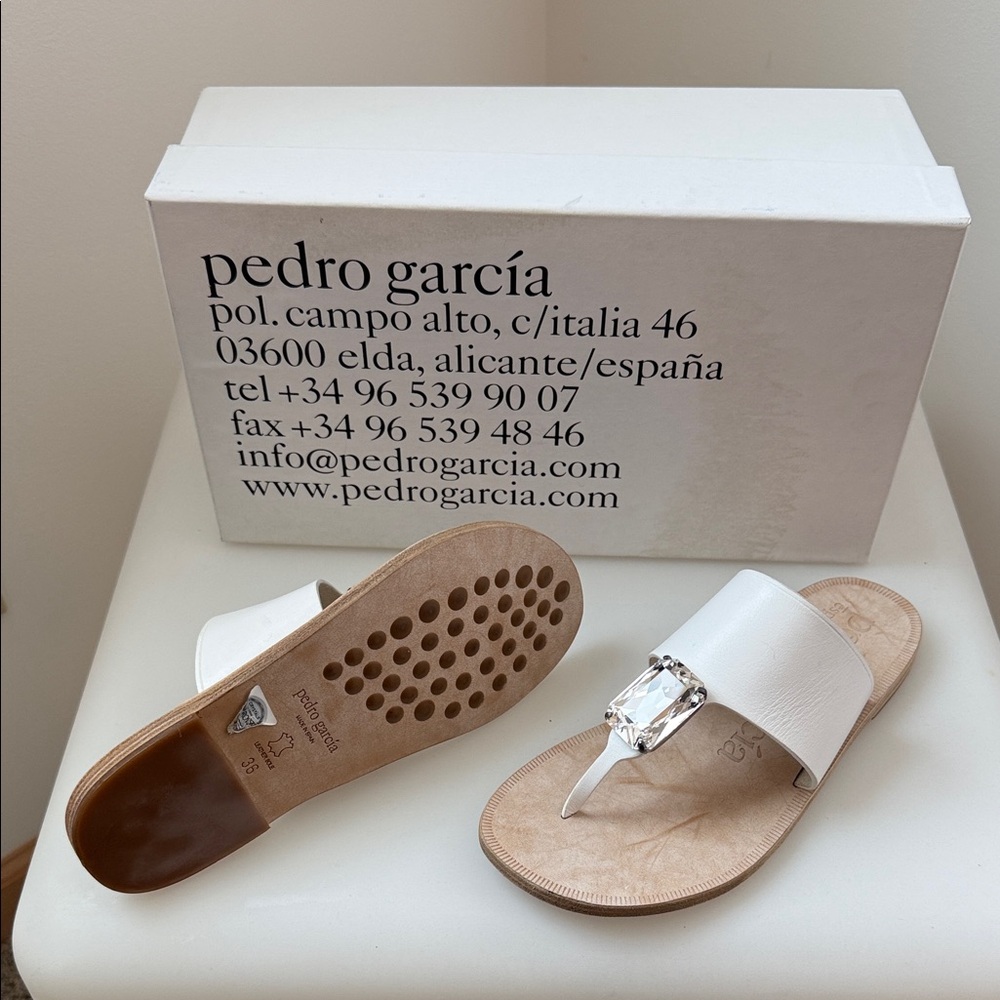 Pedro Garcia Crystal-Embellished White Sandals